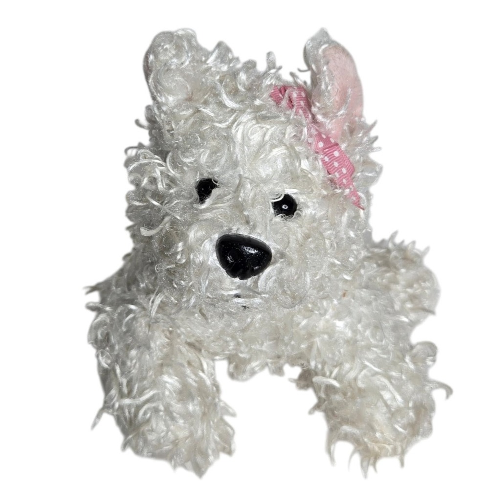 Ganz White‎ Terrier Webkinz Plush 8" HM106 Puppy Dog Pink Bow No Code